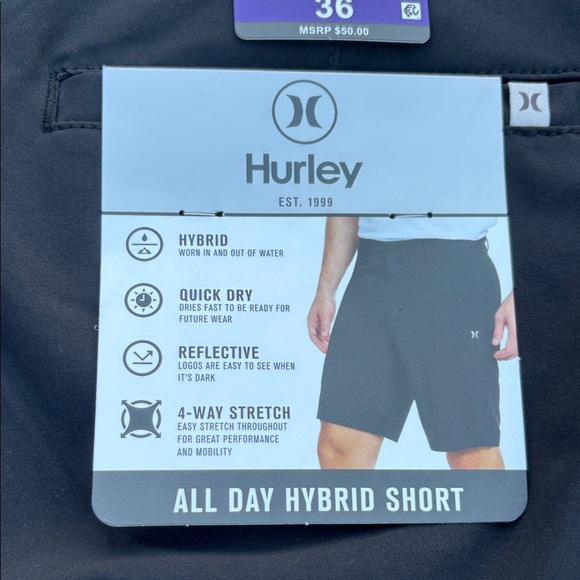 NWT Hurley All Day Hybrid Shorts in Black. Men's 36 Classic skater/street style! - Picture 10 of 14